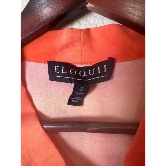 Eloquii Orange Pink Tie Neck Button Blouse Work Career Ombre Stripes Sz 28 Plus - Picture 2 of 7